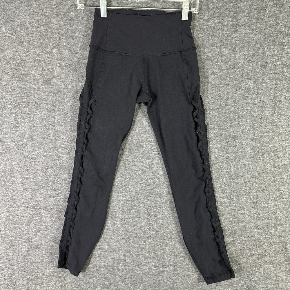 Lululemon Leggings‎ Womens Size 4 Black Cropped Lattice Stretch Yoga Gym Pants
